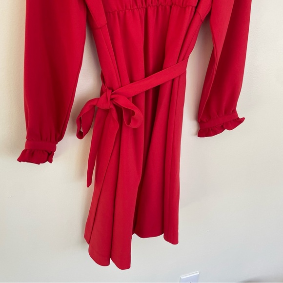 Sail to Sable Red Ruffle Maternity Dress Long Sleeve Waist Tie size 8 Crew Neck - Picture 7 of 10
